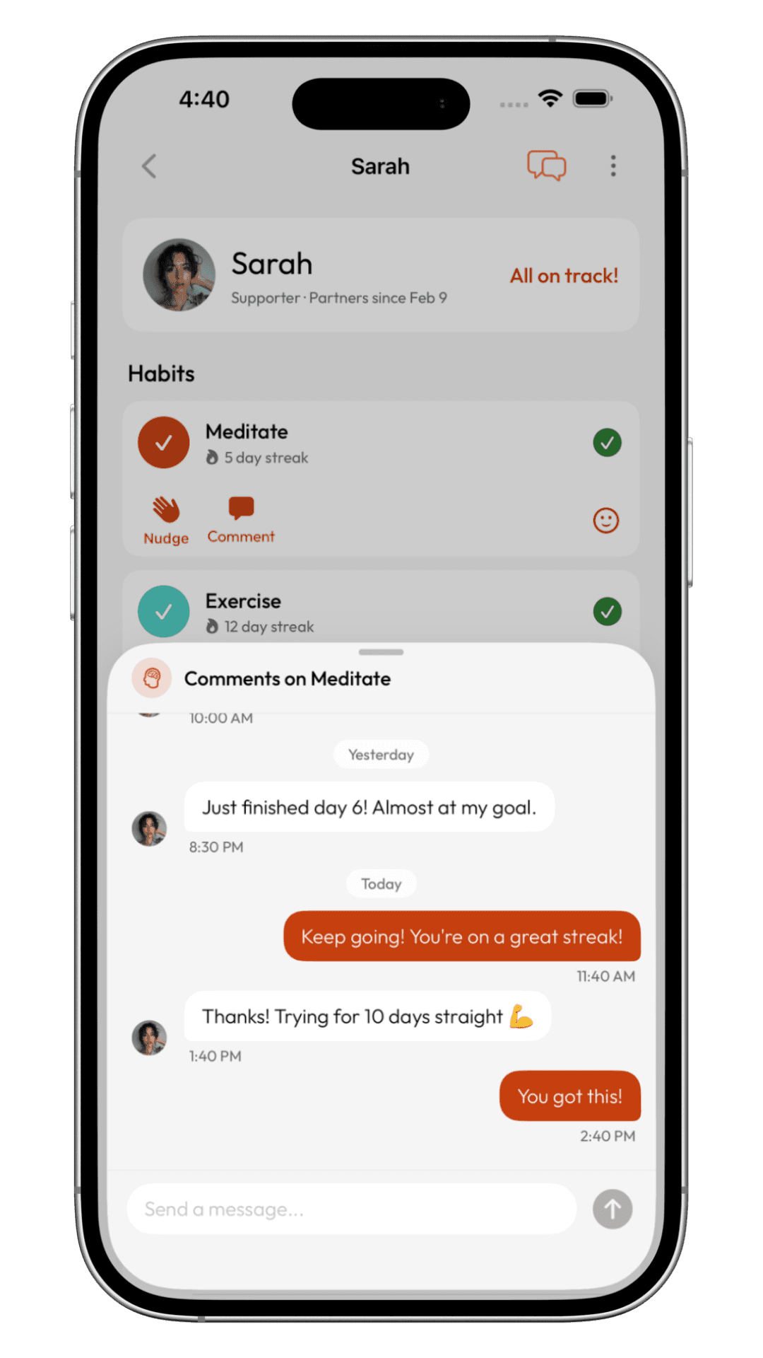 Apex Habits partner encouragement chat