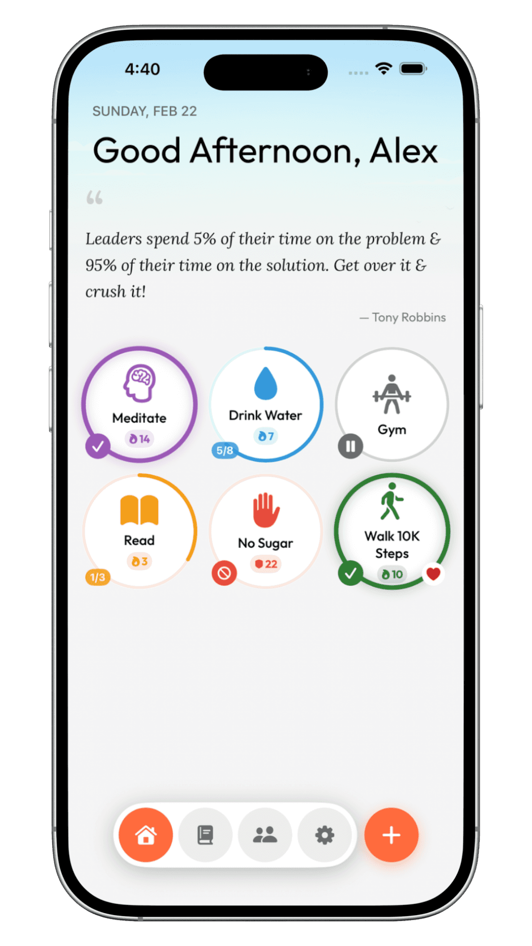 Apex Habits home screen with habit dashboard